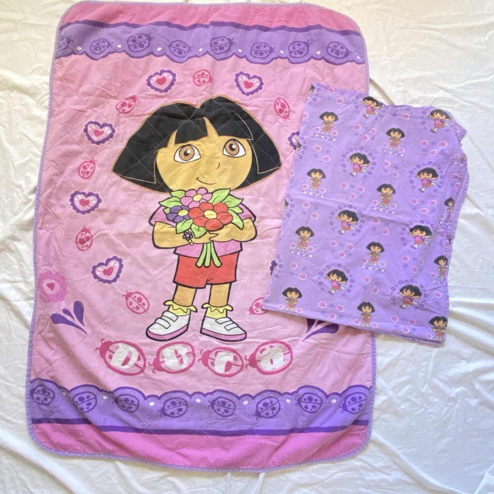 Vintage 2005 Dora The Explora Nick Jr Crib/Toddler bed Blanket And Sheet